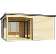 Abri de jardin en bois avec portes coulissantes et toit plat