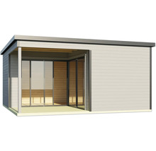 Abri de jardin avec portes coulissantes et bardage en bois