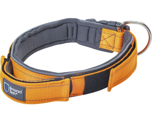Collier pour chien orange avec bandes réfléchissantes et anneau métallique