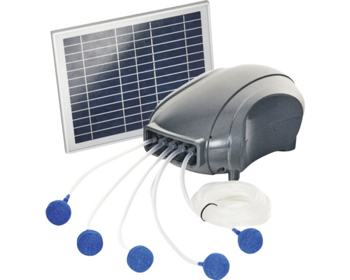 Aérateur de bassin solaire Pond 600l/h pour bassins de 5 -10 m³, 5x tuyaux de 3 m, piquet de terre et pierre de diffusion, panneau solaire 18 V, 10 watts, aérateur de bassin, pompe à air Kit d''aérateur de bassin solaire avec pompe à air, panneau solaire, tuyaux d''air et pierres de diffusion pour bassins de jardin