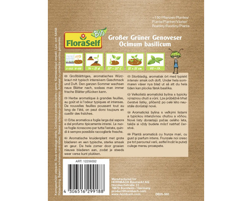 FloraSelf Großer Grüner Genoveser Ocimum basilicum Saatgutpackung