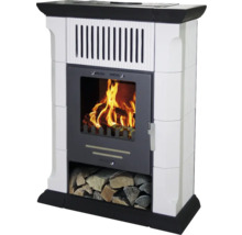 Kaminofen mit Brennholz im unteren Fach