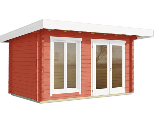 Rotes Gartenhaus mit Fenster und Doppeltür