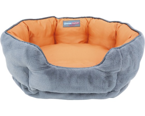 Graues Tierbett mit orangefarbenem Futter