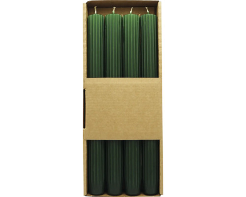 Bougie longue Ø 2,2 cm h 25 cm rainures vert forêt 4 pces Emballage de bougies cannelées