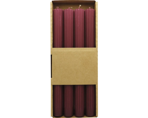 Bougie longue Ø 2,2 cm h 25 cm rainures bordeaux 4 pces Paquet de huit bougies de table cannelées