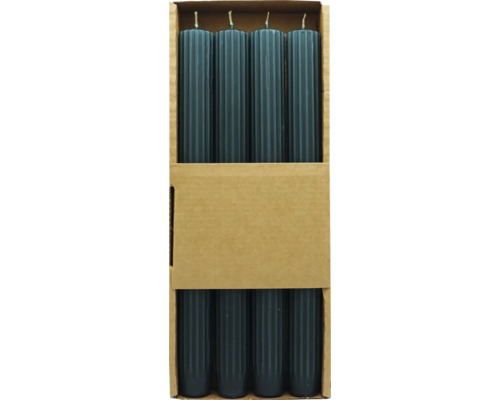 Bougie longue Ø 2,2 cm h 25 cm rainures pétrole 4 pces Bougies de table côtelées dans une boîte en carton