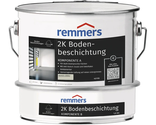Enduction pour sol en résine époxy Remmers bicomposant brillant satiné gris silex 5 kg