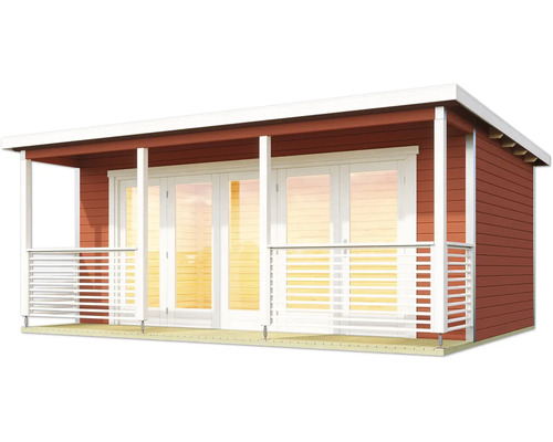 Modernes Gartenhaus mit Veranda, Doppeltür und Holzverkleidung