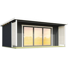 Abri de jardin avec porte coulissante et revêtement en bois