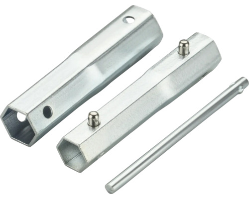 Zwei Ventilschlüssel und ein Bolzen aus Stahl