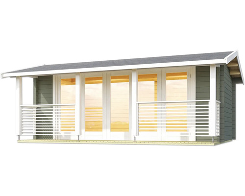 Maison de jardin en bois avec façade vitrée et garde-corps