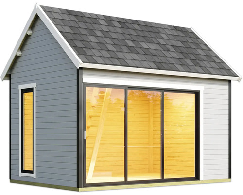 Abri de jardin avec porte coulissante et toit à deux pentes