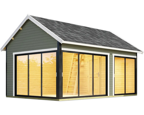 Abri de jardin avec portes coulissantes et toit à deux pans