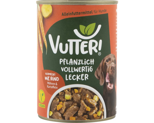 Pâtée pour chiens Vutter! goût boeuf 400 g 100 % végan Aliments pour chiens Vutter en conserve au goût de bœuf, de carottes et de pommes de terre