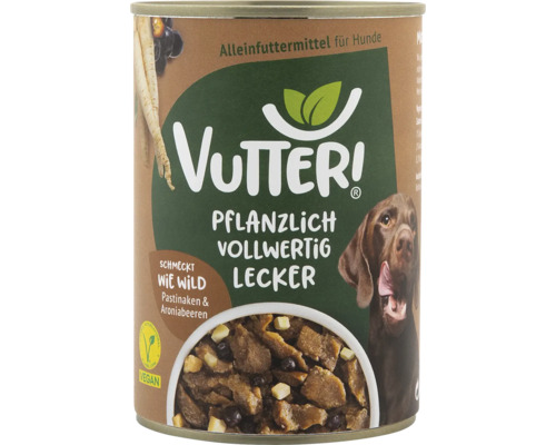 Pâtée pour chiens Vutter! goût gibier 400 g 100 % végan Alimentation végane pour chiens Vutteri en conserve