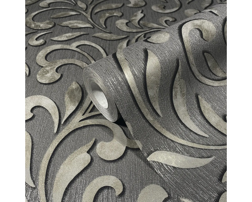 Rolle grauer Tapete mit floralem Muster