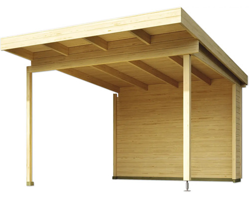 Dachverlängerung Outdoor Life für Gartenhaus Sicily 310 x 440 cm natur Holzcarport mit Flachdach und Wandelementen
