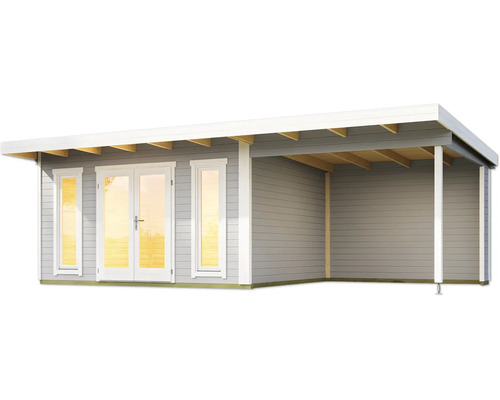 Abri de jardin avec terrasse couverte en bois