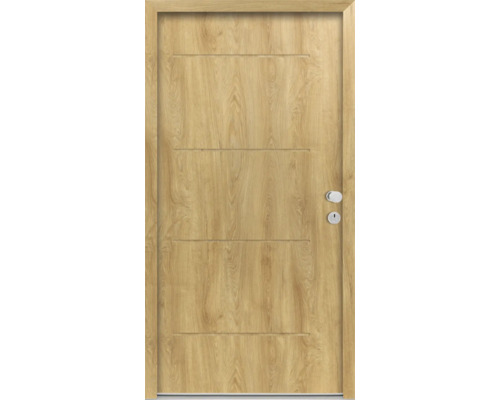 Holztür mit horizontalen Designelementen