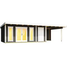 Gartenhaus mit Fenstern, Doppeltür, Einzeltür und Vordach