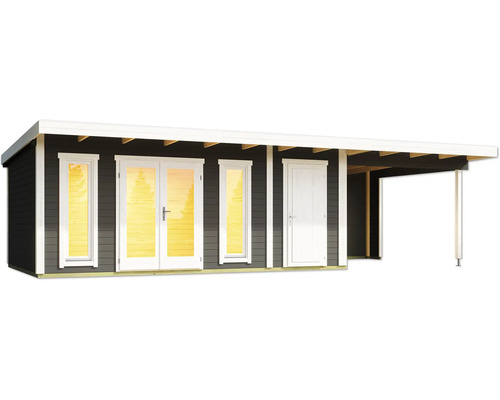 Gartenhaus mit Fenstern, Doppeltür, Einzeltür und Vordach