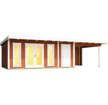 Holzgartenhaus mit Veranda, Fenstern und Doppeltür