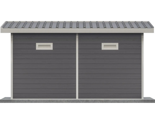 Abri de jardin avec porte double, murs en bois et toit en métal
