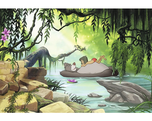 Papier peint panoramique SD4106 Disney Jungle book swimming 8 pces 368 x 254 cm Image de dessin animé avec des personnages flottant sur l''eau