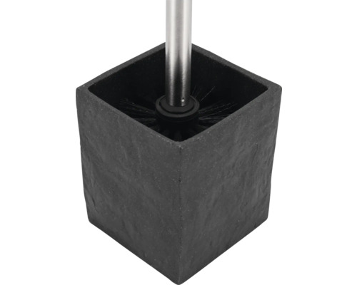 Toilettenbürste mit quadratischem, grauem Behälter und silbernem Griff