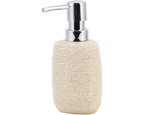 Seifenspender aus Sandstein mit verchromtem Spenderkopf