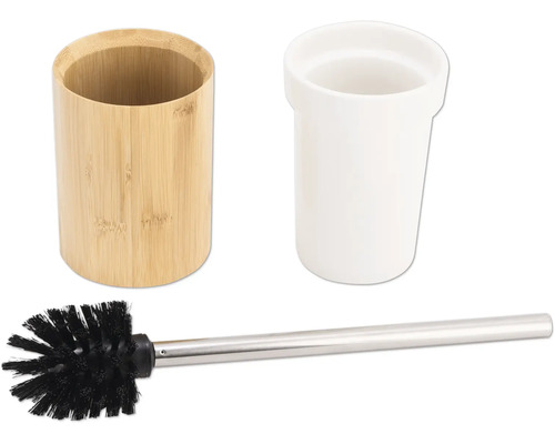 Badezimmers Set mit Toilettenbürste, Zahnputzbecher aus Bambus und Behälter