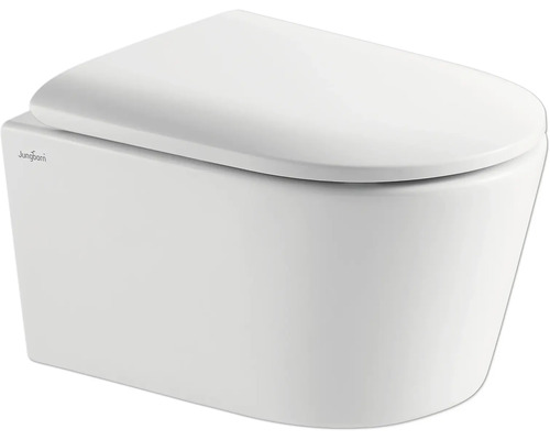 Jungborn Wand-WC Set ONE Tiefspüler ohne Spülrand kurz weiß glänzend mit Beschichtung Nano-Effekt (schmutzabweisend) mit WC-Sitz (Absenkautomatik, Quick-Release leicht abnehmbar), Schallschutzmatte und Turbo-Flush-Technologie Wand-Tiefspül-WC mit WC-Sitz von Jungborn