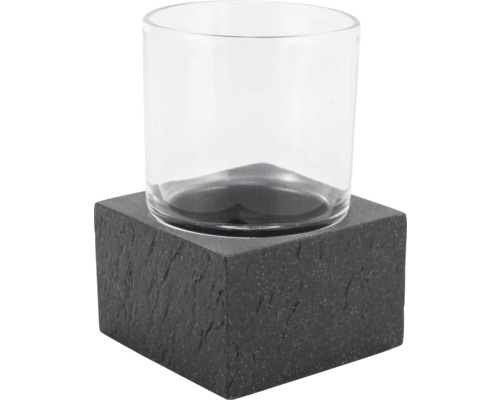 Kerzenhalter mit Steinsockel und Glasaufsatz