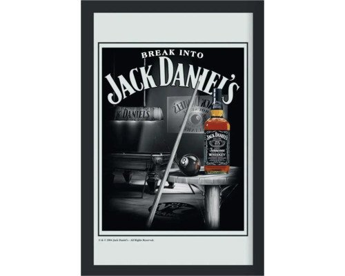 Bedruckter Spiegel Jack Daniels Pool Billiard 22x32 cm Poster mit Jack Daniels Motiv, Billardtisch und Billardkugel
