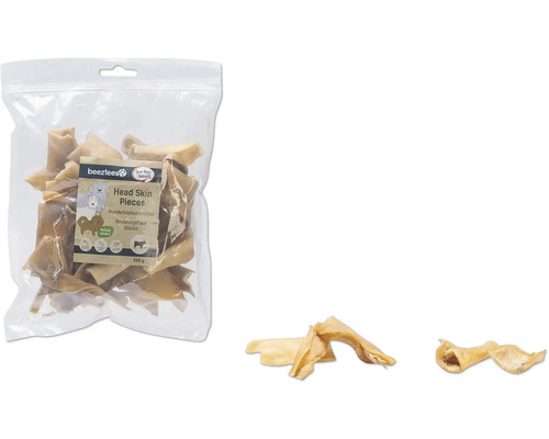 Beetztees morceaux de peau de tête de bœuf dans un emballage transparent, collation pour chiens