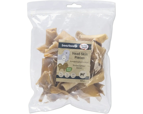 Sachet de morceaux de peau de tête de boeuf Beetztees pour chiens, 500 g