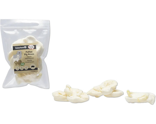 Beetztees Gepuffte Schweinenasen für Hunde in Verpackung und lose