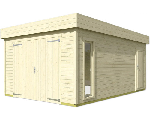 Holzgarage mit Doppeltür, Seitentür und Fenster
