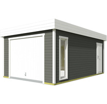 Garage avec porte sectionnelle, fenêtre et porte latérale