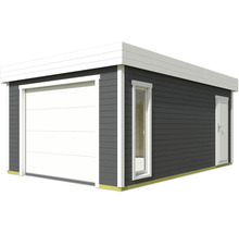 Abri de jardin moderne avec porte de garage, fenêtre et porte