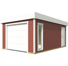 Abri de jardin avec porte de garage, fenêtre et porte latérale