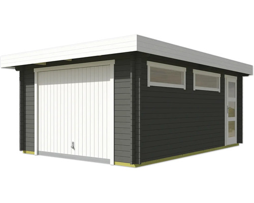 Gartenhaus mit Garagentor, Fenstern und Tür