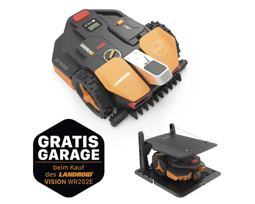 Mähroboter WORX 20V Landroid Vision S250 für bis zu 250m² ohne Begrenzungsdraht, inkl. 2Ah Akku und Ladestation + GRATIS Zugabeartikel Garage WA0825