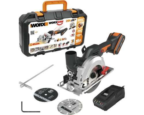 Worx Akku-Handkreissäge mit Zubehör und Werkzeugkoffer