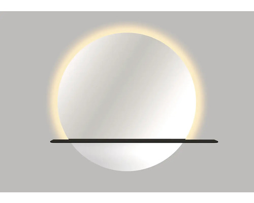 Spiegel Cordia ROUND MIRROR WITH ALUMINIUM SHELF Ø 100 cm Ablage schwarz IP 44 Runder Spiegel mit LED-Beleuchtung und Ablage