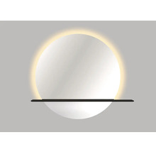 Miroir rond avec éclairage et étagère