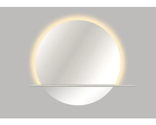 Miroir rond avec éclairage et étagère