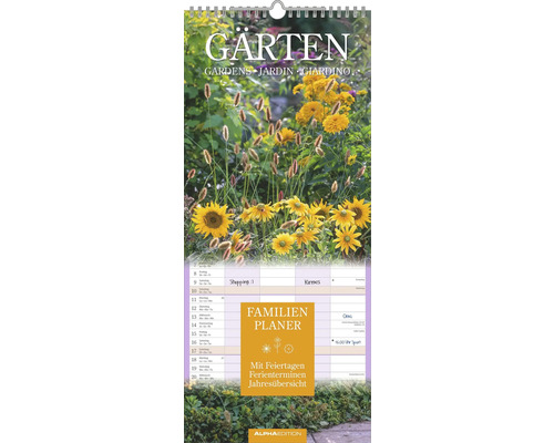 Familienplaner Gärten 2026 19,5x45 cm Familienplaner Kalender mit Gartenmotiven
