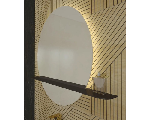 Runder Spiegel mit Regal im Badezimmer